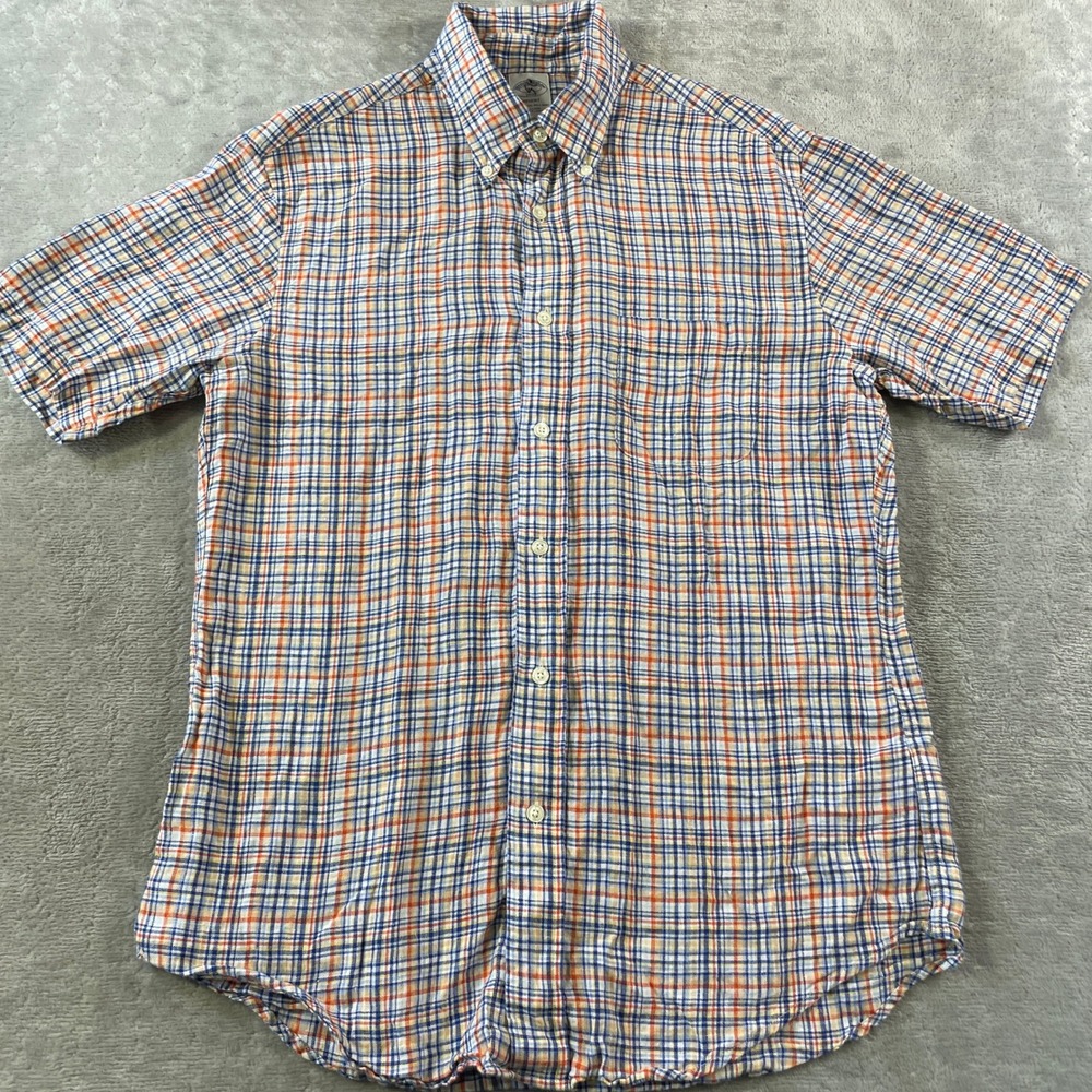 Brooks‎ Brothers Regent Linen Shirt Mens Medium Colorful Plaid  Beach Vacation